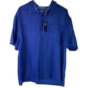 NWT NAT NAST Patterned Silk Blend Button Front Shirt in Dusk Navy | XL